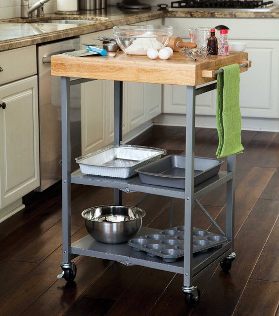 Folding Kitchen Cart Portable Island Small Butcher Block 3 Shelf