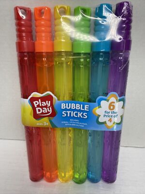 PLAY DAY Bubble Maker Stick Toy, 6 Pack, Multi-Color, 30 0z. FREE Shipping