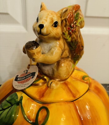 Blue Sky Clayworks Hello Fall Autumn Squirrel On Pumpkin 9