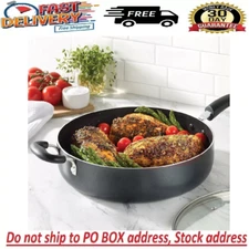 Large Deep Frying Pan With Glass Lid Non Stick Saute Fry Pan 2 Handle 5 QT