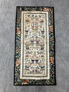 Superb old pair of Chinese embroidered silk sleevebands with forbidden stitch