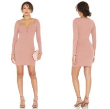 NEW ASTR Blush RIBBED Long Sleeve HOOK & EYE FRONT Bustier Bust BODYCON DRESS M