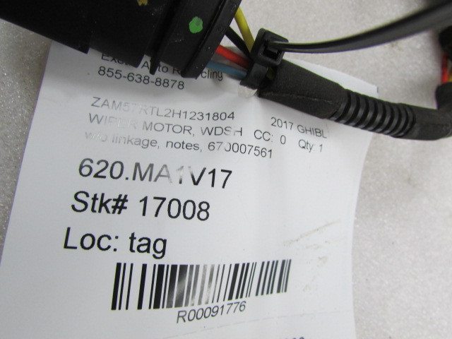 Maserati Ghibli, Windshield Wiper Motor w/o Linkage, Used, P/N 670007561