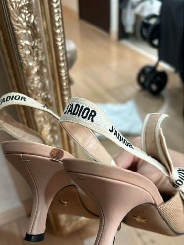 Christian Dior J'adior Fabric Canvas & Ribbon Pump Slingback Beige Women's F/S - Picture 13 of 13