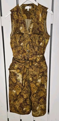 Anthro Moulinette Soeurs Brown Floral Rose Brassica Safari Fall Belted Dress 12