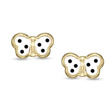 Baby/Children's 14K Yellow Gold Screw-Back Butterfly Earrings Enamel White Black
