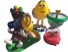 VTG M&M's Candy Dispenser Lot 3 Yellow Golf HTF Collectible Advertising Retro
