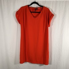 MNG Mini Dress Women's 8 Solid Orange Short Sleeve Vneck Pullover Pockets
