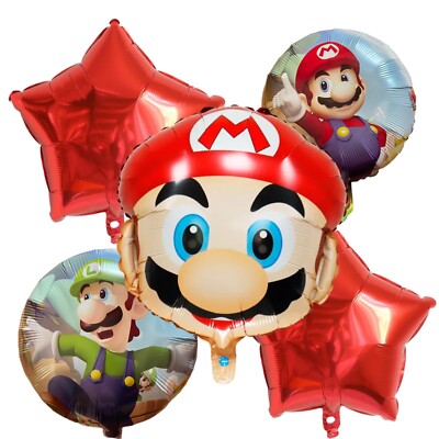 XL SUPER BIG Super Mario Bros 5 pcs Helium Balloons Birthday Party FAST USA Boy