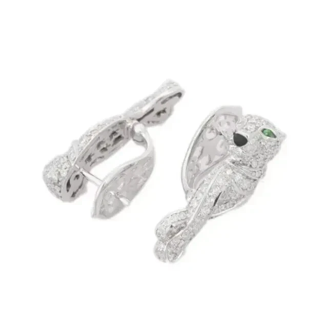 Pendiente redondo de pantera de diamante simulado de 2,80 quilates enchapado en oro blanco de 14 k Foto 4 de 4