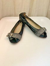 AGL Attilio Giusti Leombruni Open Toe Black Flats W/ Silver - 38.5 - 8.5 US