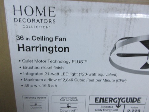 Home Decorators Harrington 36 in. LED Brushed Nickel Ceiling Fan with Remote - Picture 3 of 5