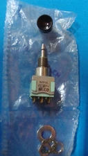 (1) ALCO MPA-206N ALCOSWITCH DPDT miniature  PUSH ON PUSH OFF WITH BLACK KNOB