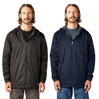 Dickies Fleece Lined Nylon Hooded Jacket Mens Zip Up Windbreaker 