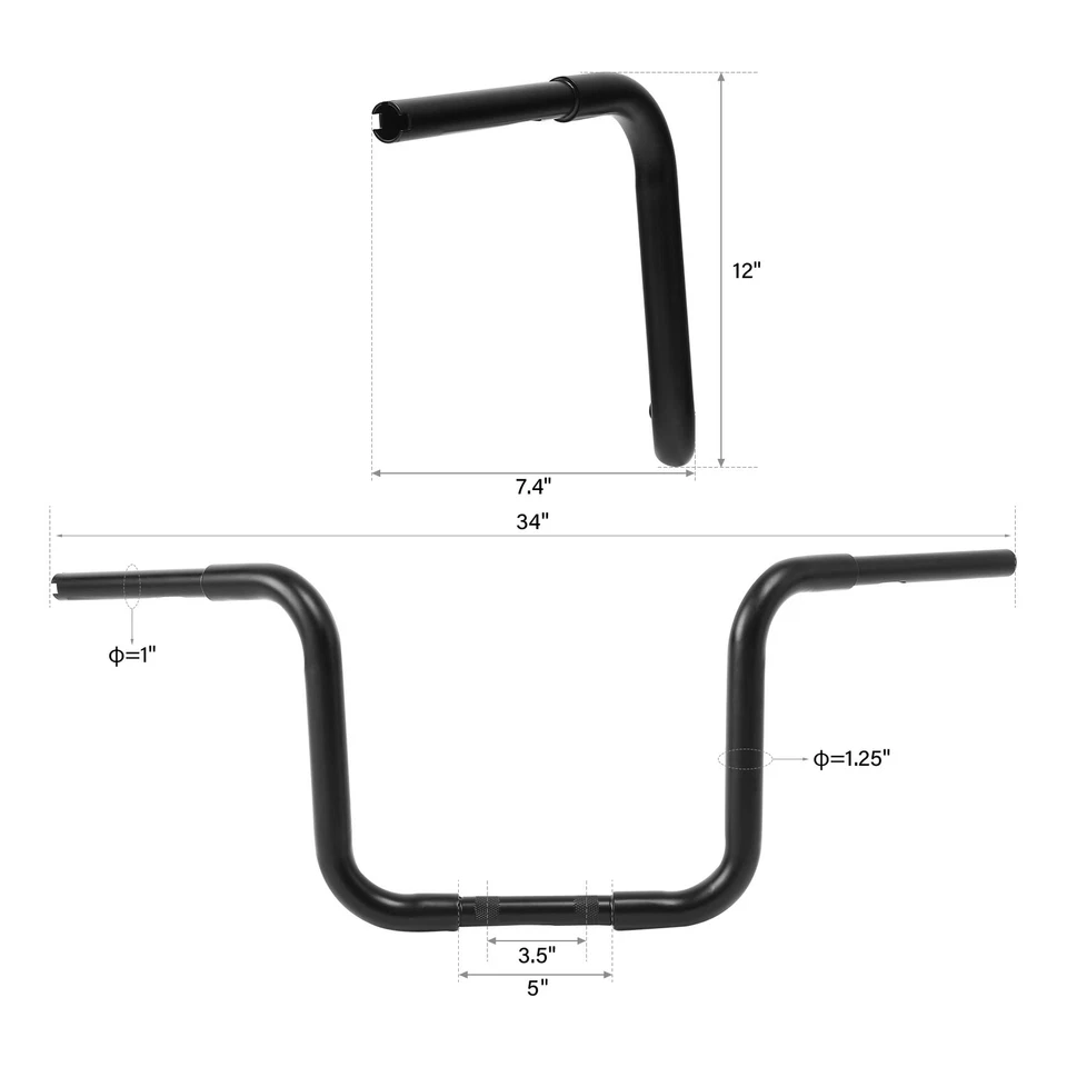 Manillar de barra para Harley Softail Dyna Sportster de 1,25" Fat 12" Rise Ape Foto 3 de 4