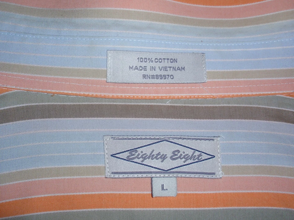 Camisa de hombre EIGHTY OCHO manga larga 100 % algodón talla L cuello extendido nueva sin etiquetas Foto 3 de 4