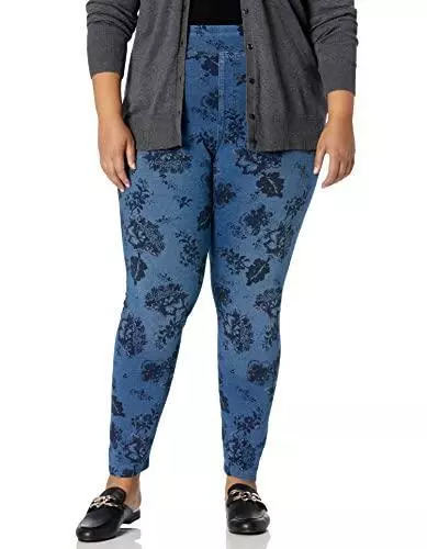 HUE Women's Game Changing Denim High Rise Legging, Classic Light  Wash-Floral