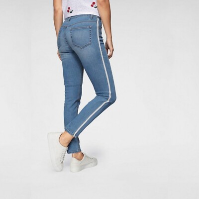 Skinny blaue Jeans von Aniston mit zweifarbigen gallonenweißen Streifen