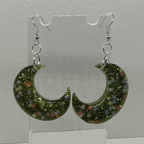 Crescent moon earrings, Star Glitter , Acrylic. 7cm long. Pick your colour - Picture 36 of 45