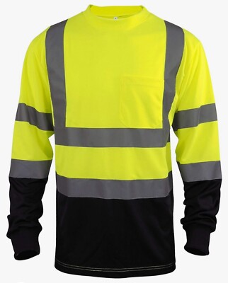Hi Vis Class 3 Reflective Safety Green Long Sleeve T-Shirts High Visibility