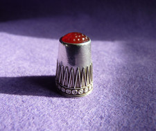 Marius Hammer 930 Silver and Enamel Thimble c.1900 Red Crystal Norwegian   