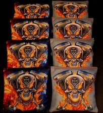 SKULL MECHANIC FLAMES FIRE ORANGE BLK 8 ACA Regulation Cornhole Bean Bags B175