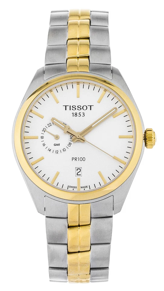 New Tissot PR 100 Dual Time T-Classic 2-Tone SS Men's Watch T101.452.22.031.00