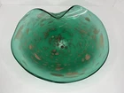 Vtg Studio Art Glass Murano?? Green Bowl Dish w/Gold Glitter Fold MCM -Scratches