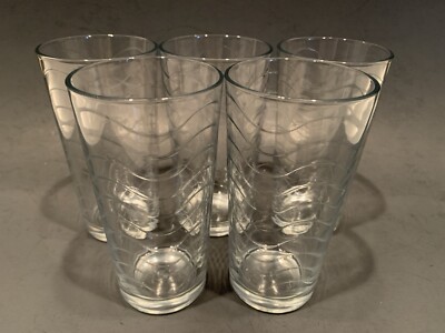 5 Pasabahce TOROS Cooler Drinking Glasses Wavy Horizontal Bands 5 3/4'' Tall