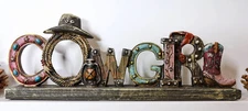 Rustic Western Cowgirl Sign Ropes Hat Horseshoe Faux Barnwood Desktop Plaque