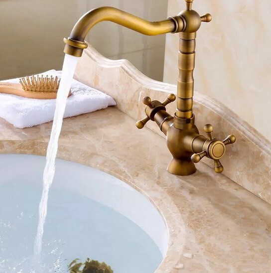 Antique Brass Swivel Spout Kitchen / Bar Sink Mixer Tap Faucet yan020