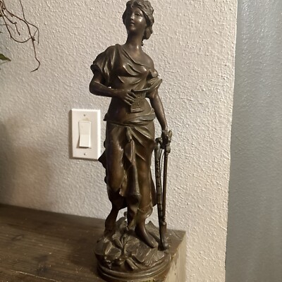 Rousseau Sculpture Charmeuse Patinated Bronze Signed Sculpture Musique