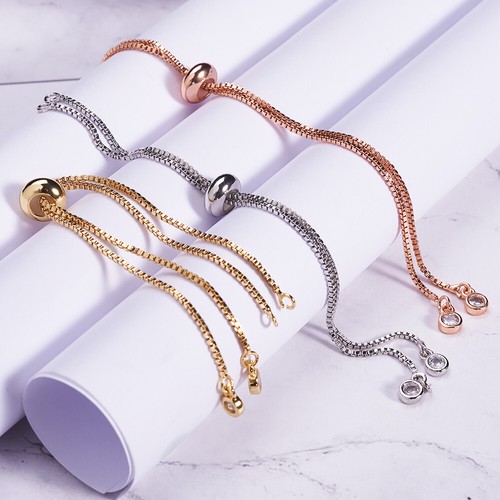 5PC Brass Slider Bracelets Making With Cubic Zirconia Jewelry Box Chains 9.4" - Picture 2 of 37