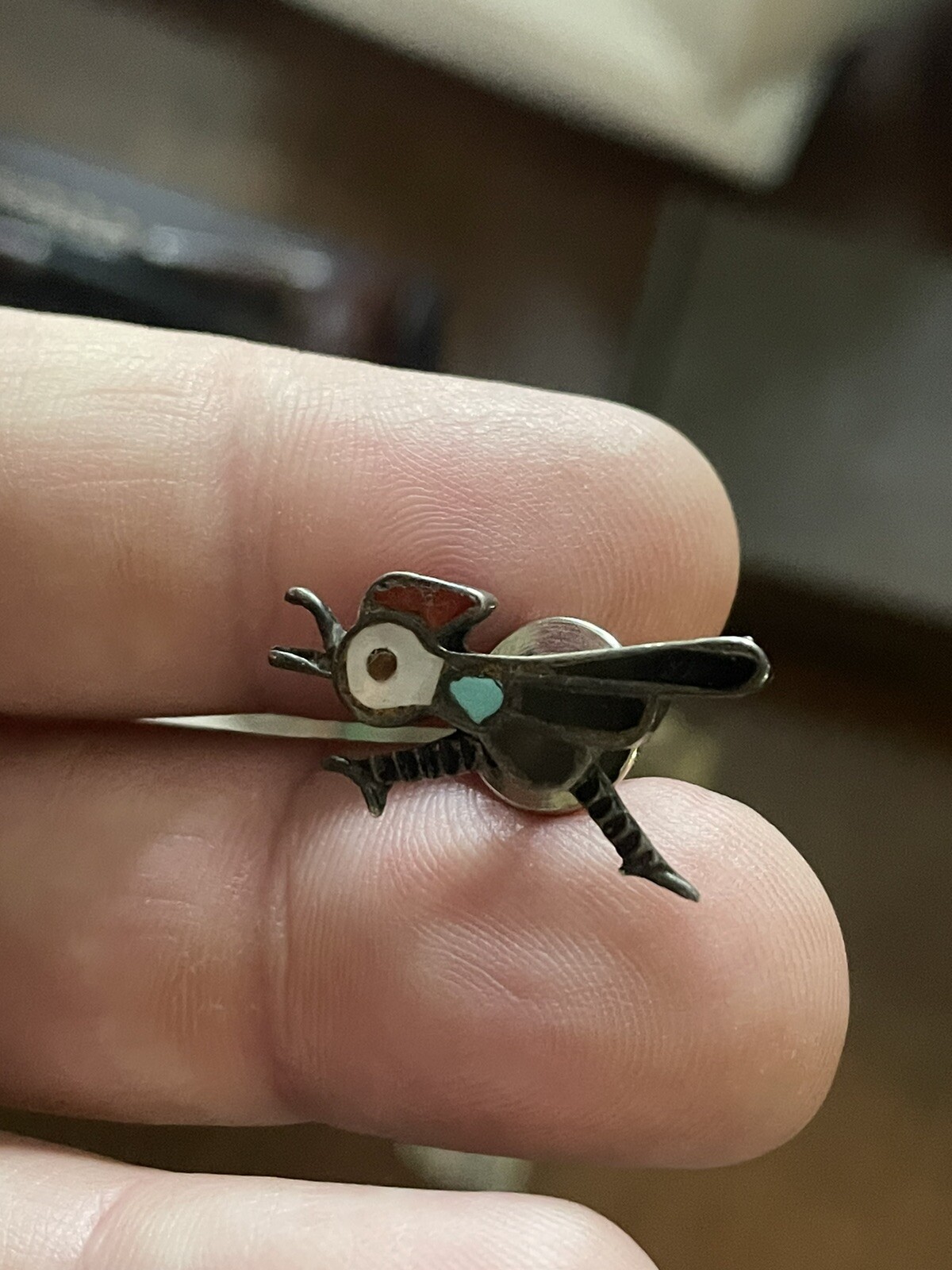 Vintage Native Silver Tone INLAID Roadrunner Pin Brooch Hat Lapel Pin