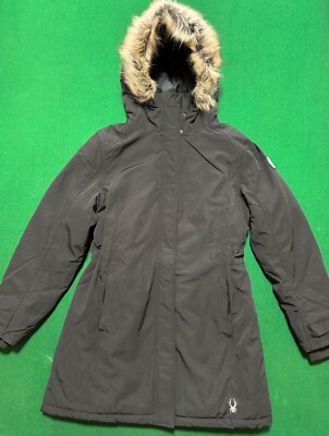 Brand new! Women US SMALL SPYDER EXPLORER FAUX FUR HOODED INSULATED PARKA BLACK