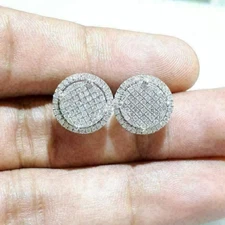 2Ct Round Real Moissanite Cluster Stud Earring's 14K White Gold Plated Silver