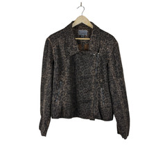 Marrakech Womens Jacket 1x Plus Size Leopard Print Faux Leather Moto Biker Coat
