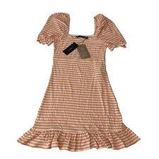 Vero Moda Vmaria Mini Dress Womens Size S Orange White Striped Short Sleeve