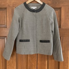 NEW Pendleton Virgin Wool Leather Trim Blazer Houndstooth Women s Size 6 Petite