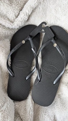 HAVAIANAS Black FLIP FLOPS Ladies THONGS SANDALS Slim SW CRYSTAL LOGO