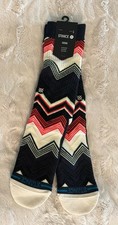 new Stance men's 17 crew socks 1 pair Black w/Chevron Pattern Size L 33