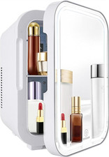 Portable Mini Fridge with Mirror & LED Lights - 8L Skincare Cooler for Women