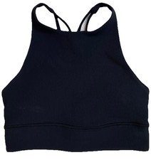 Lululemon Size 4 Energy Longline Sports Bra Solid Black Ribbed High Neck