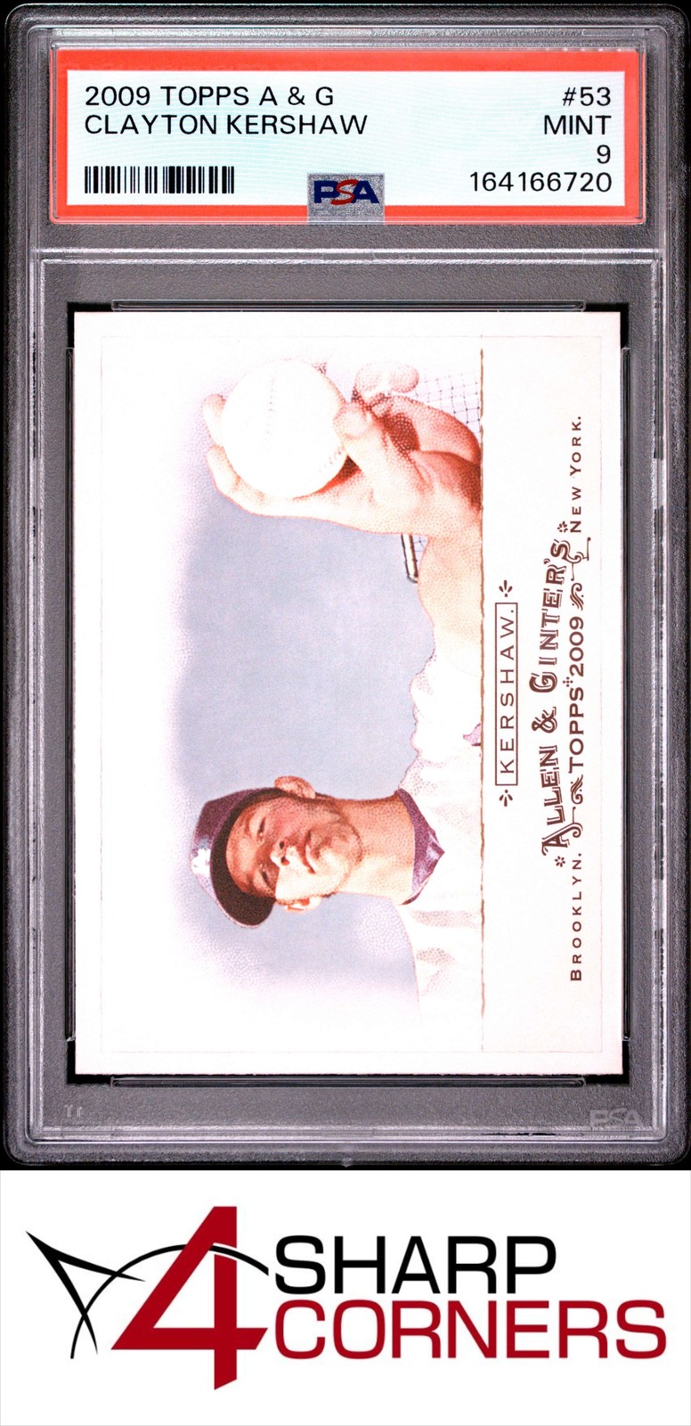 2009 TOPPS ALLEN & GINTER #53 CLAYTON KERSHAW DODGERS PSA 9 view 1