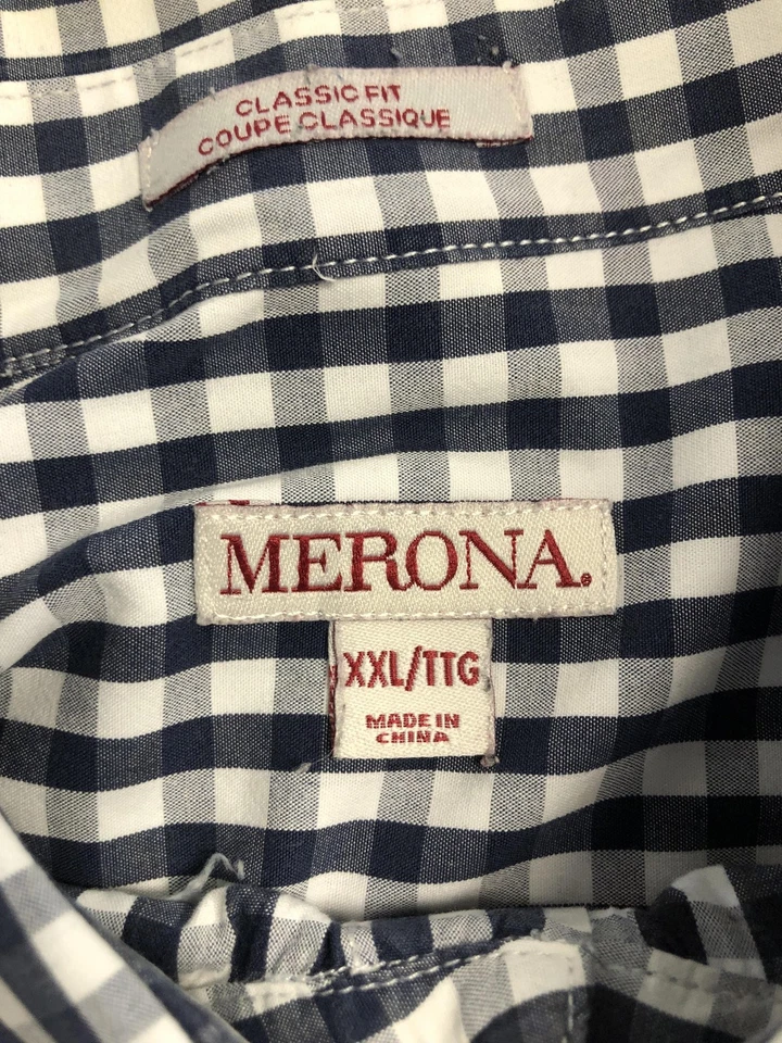 Camisa Merona Para Hombres 2XL Azul Marino Blanco Guinga Calce Clásico Manga Larga Con Botones Foto 4 de 4