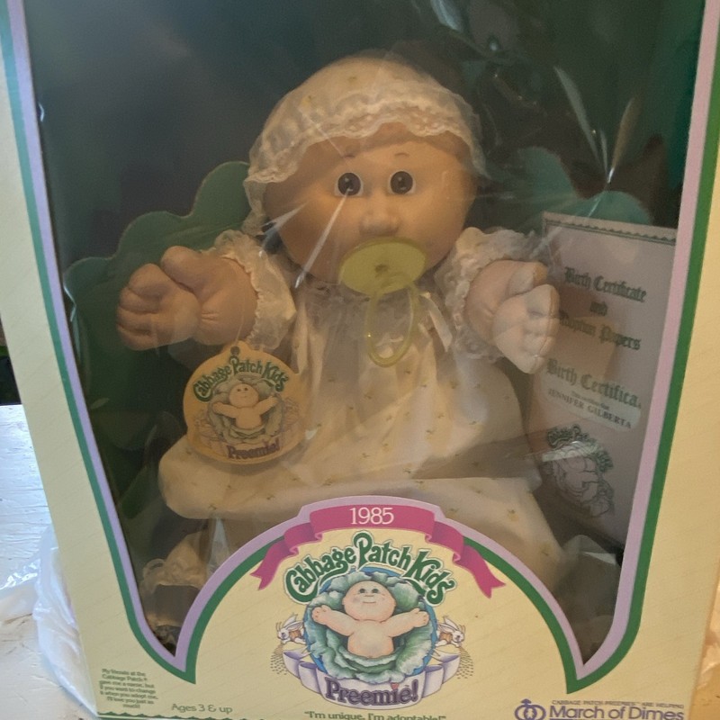Vtg 1985 Cabbage Patch Kids Preemie March of Dimes Edition Brwn Eyes Box MIB