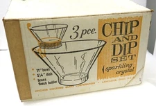Anchor Hocking Clear Crystal Glass Vintage Chip & Dip Set 11" Bowl Brass Holder