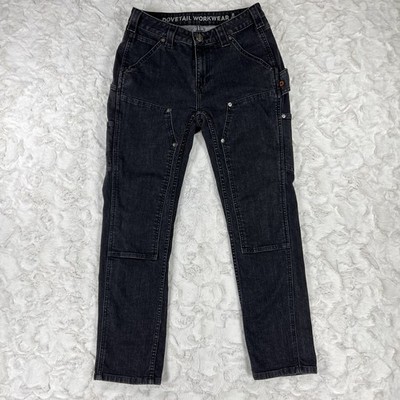 Dovetail Workwear The Mavin Slim Jeans Womens 28x27 Black Dark Cargo Double Knee