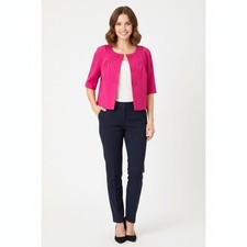 Ann Taylor Loft Fuchsia Cropped Blazer Lined Button Front Pleated Design Sz 6