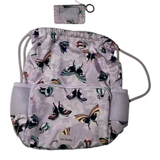 Vera Bradley ReActive Drawstring Backpack & Card Holder Set Butterfly Lavender